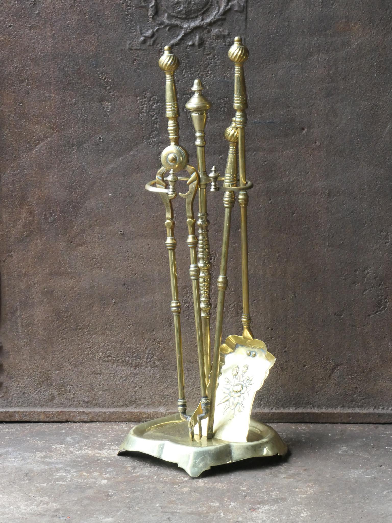 Brass 19th-20th Century French Art Nouveau Fireplace Tools or Fire Tools For Sale