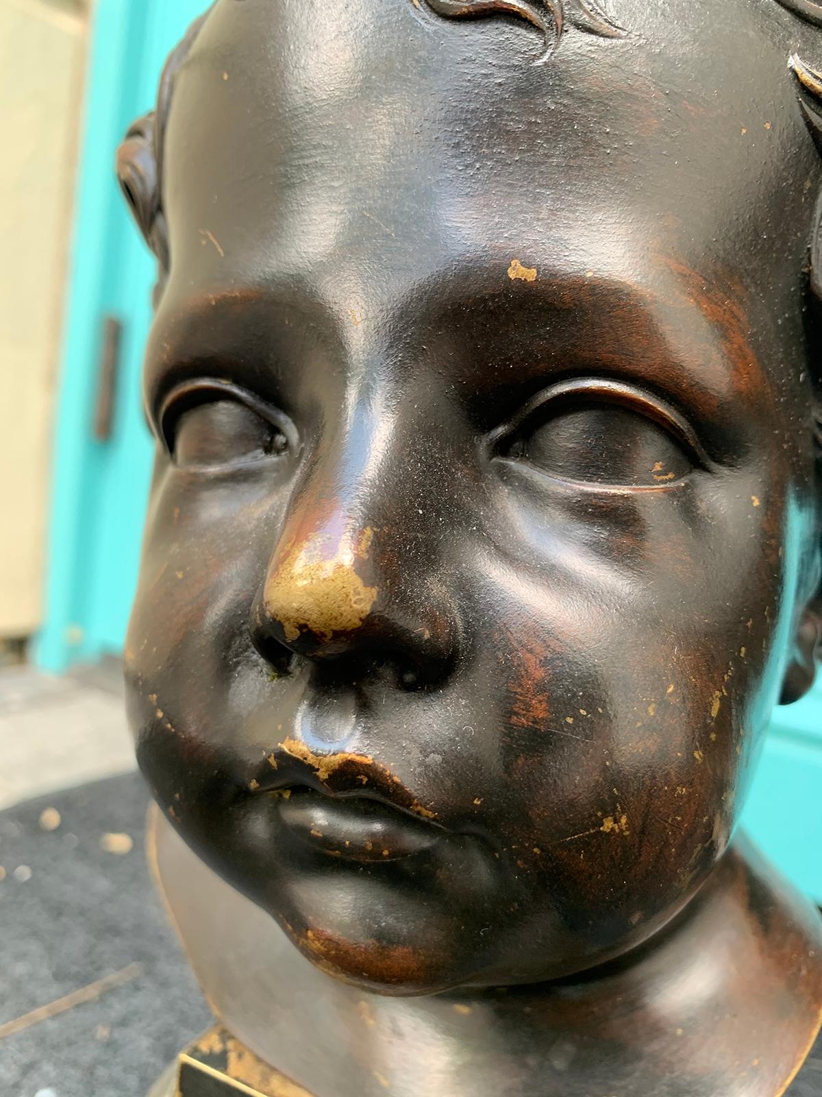 19th-20th Century French Bronze Bust of Young Boy 7
