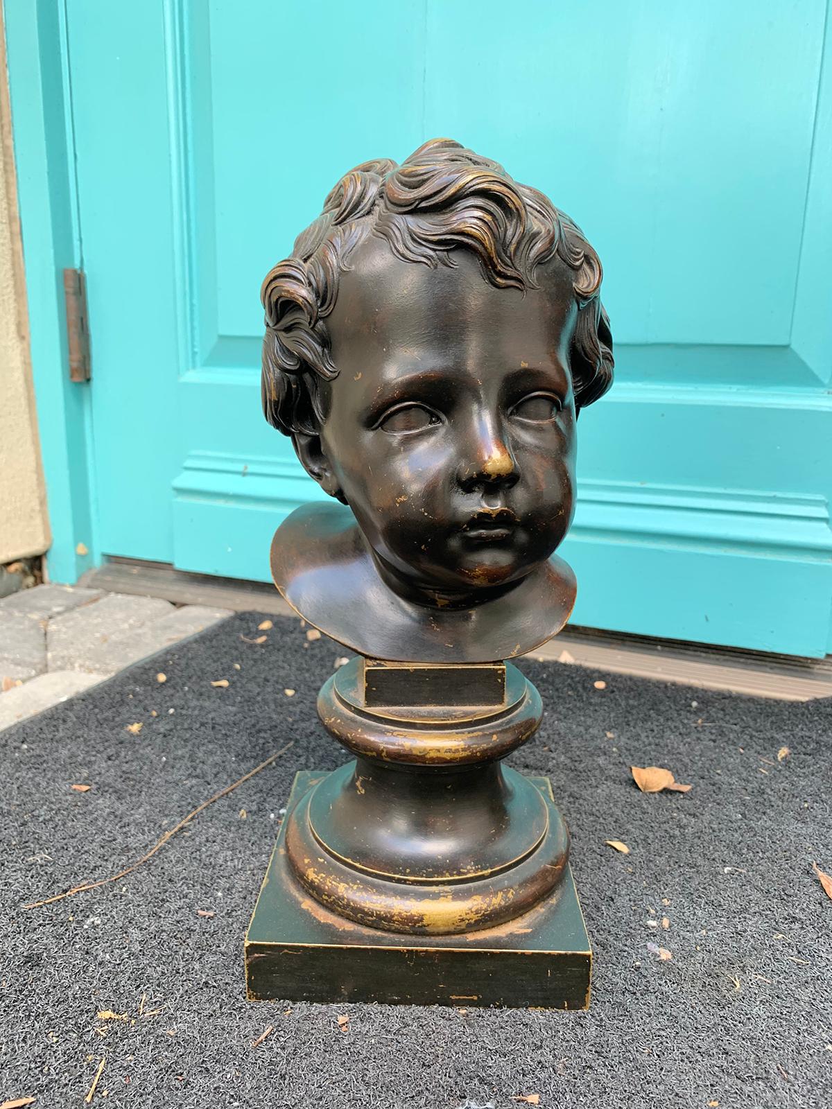 19th-20th century French bronze bust of young boy.