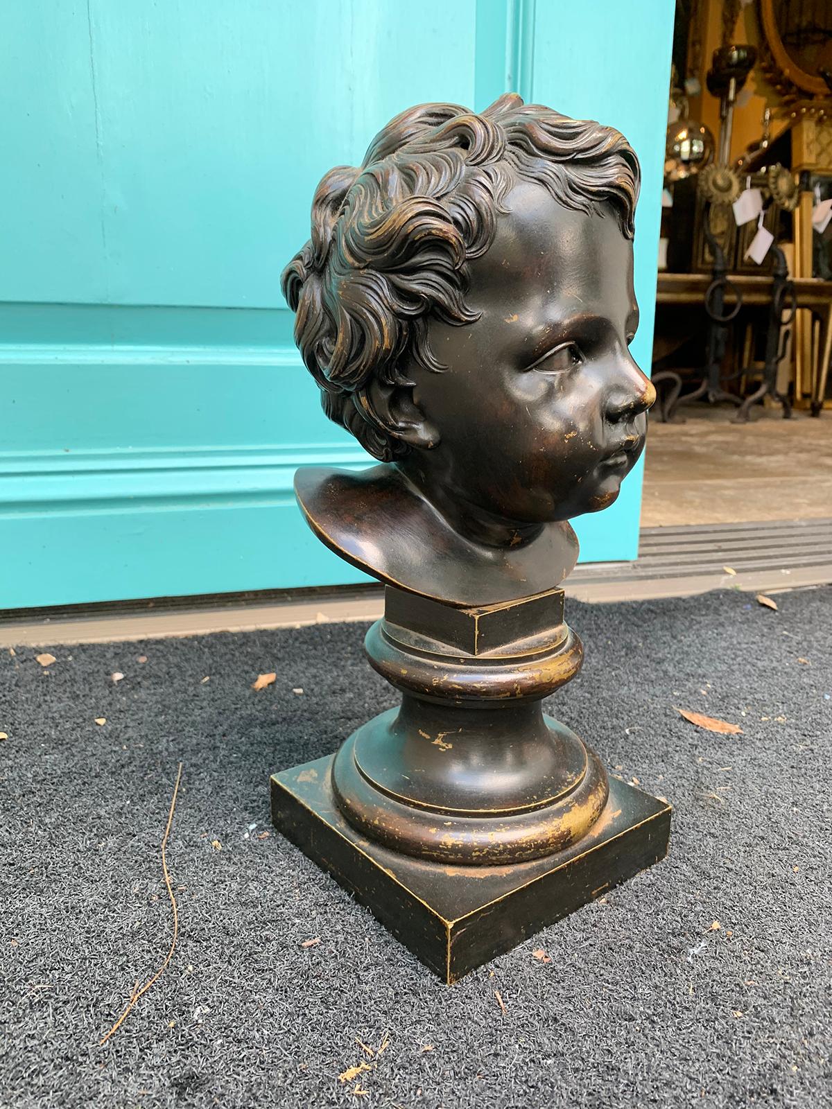 19th-20th Century French Bronze Bust of Young Boy In Good Condition In Atlanta, GA