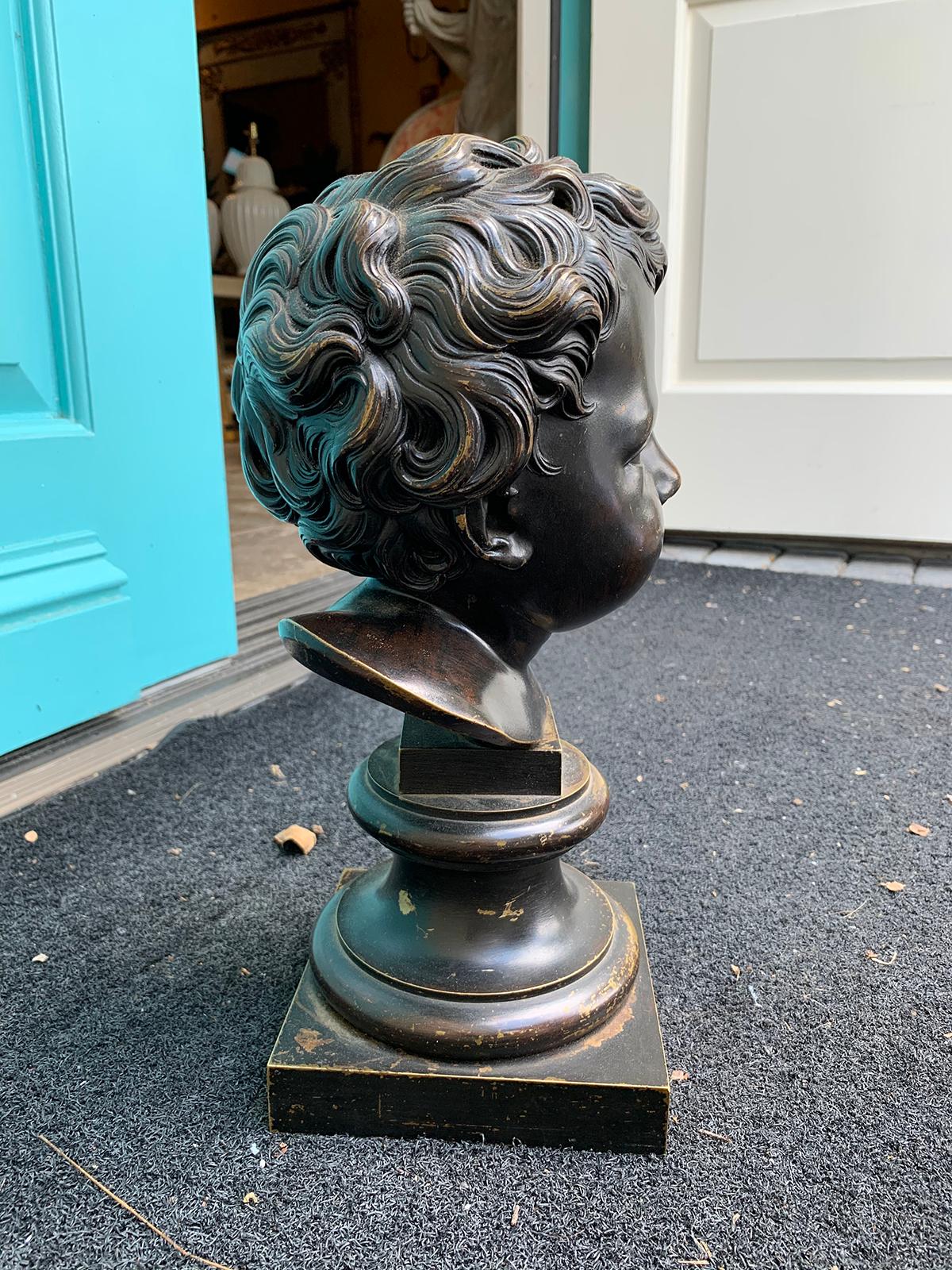 19th Century 19th-20th Century French Bronze Bust of Young Boy