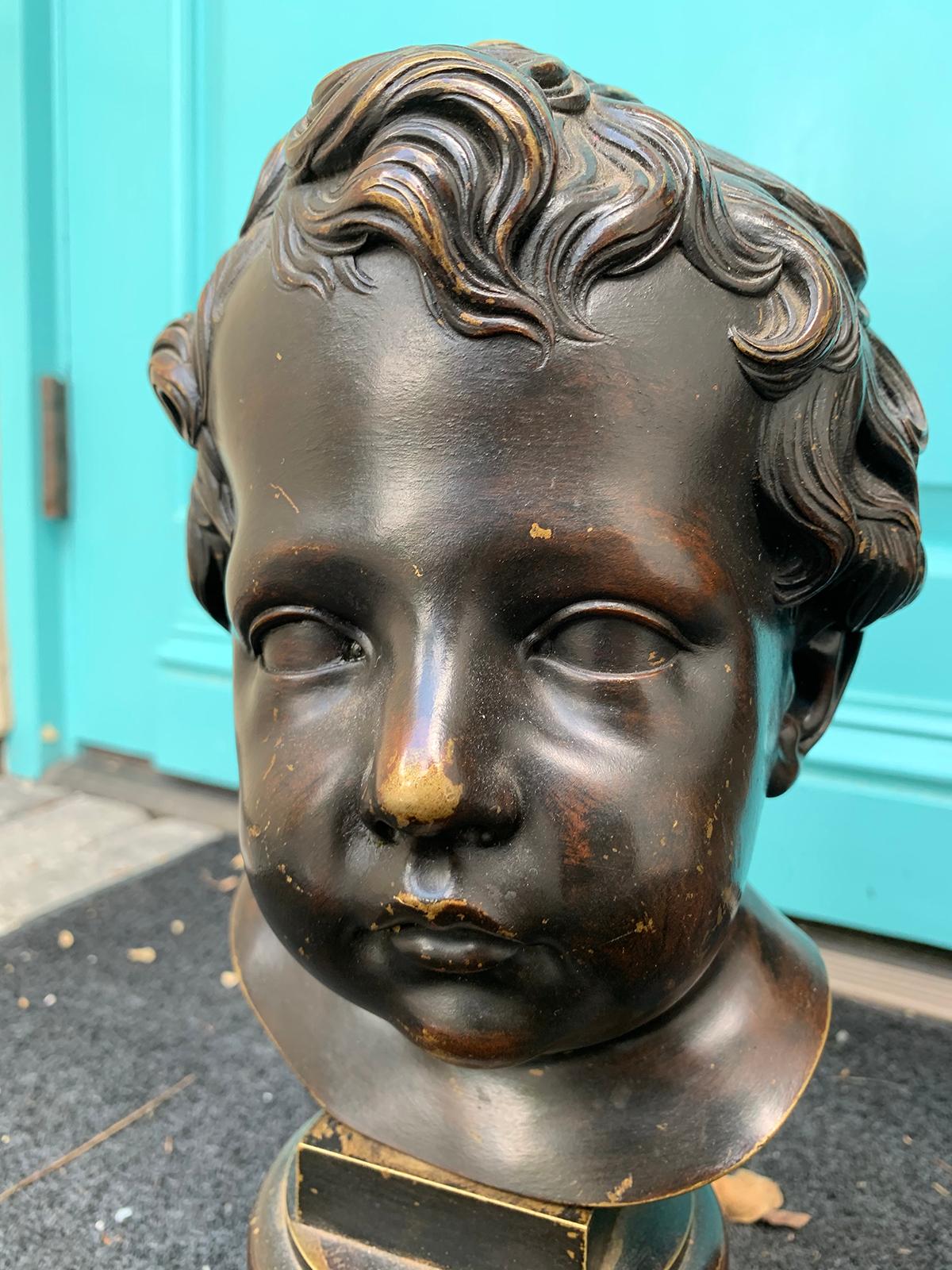 19th-20th Century French Bronze Bust of Young Boy 3