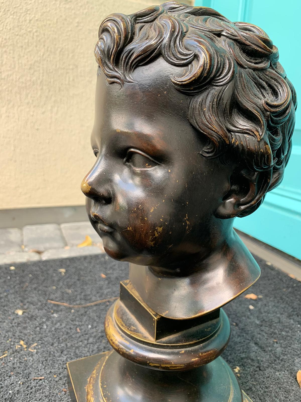 19th-20th Century French Bronze Bust of Young Boy 4