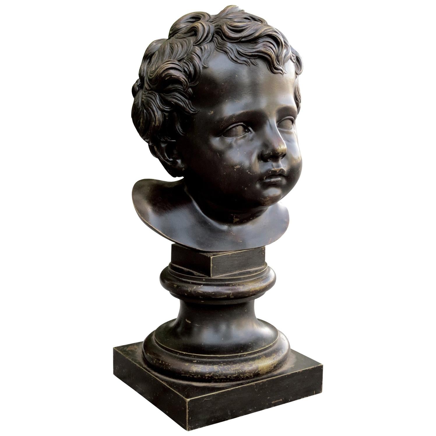 19th-20th Century French Bronze Bust of Young Boy