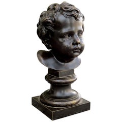 Antique 19th-20th Century French Bronze Bust of Young Boy