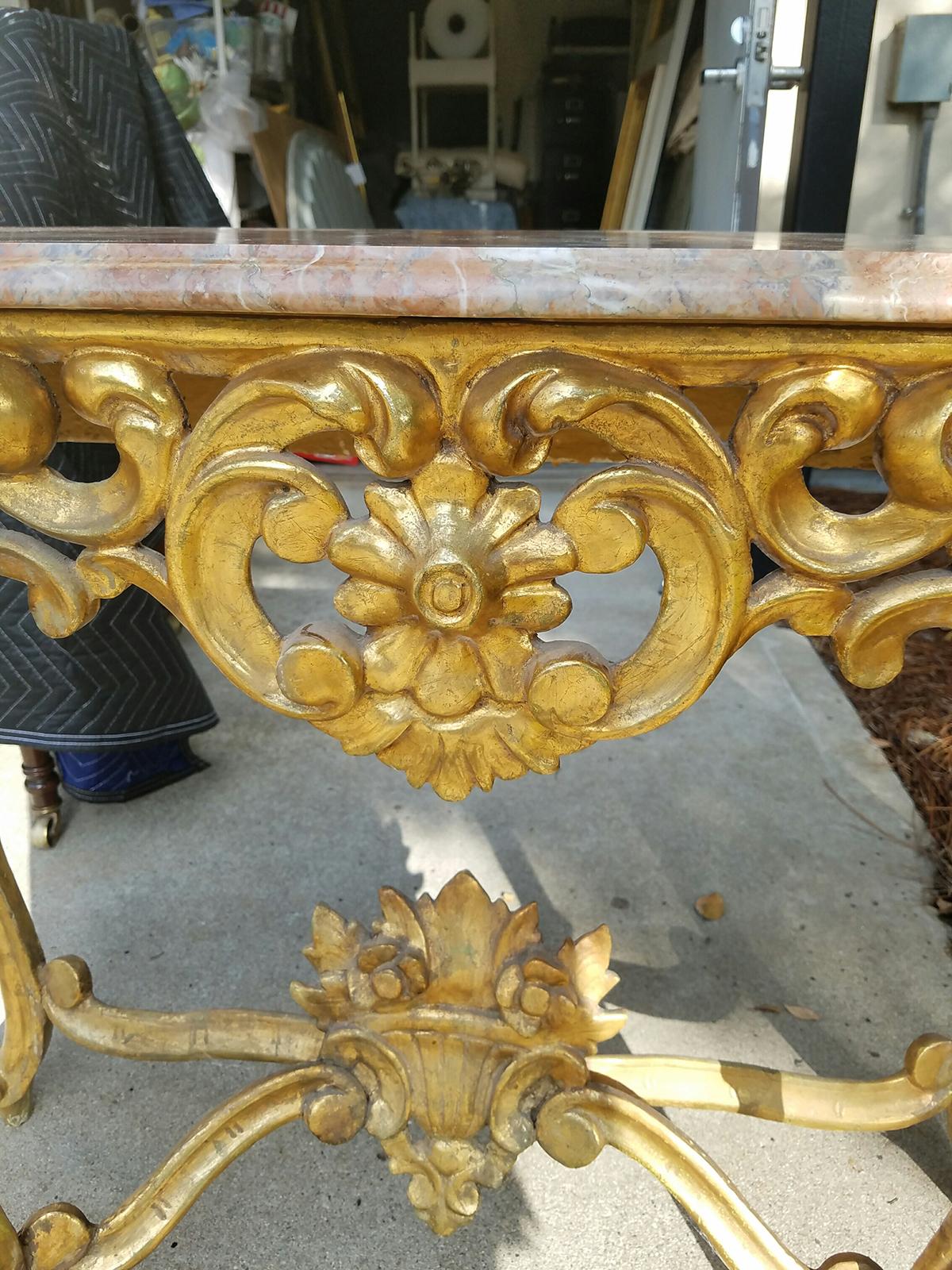 19th-20th Century French Carved Giltwood Console with Marble Top In Good Condition In Atlanta, GA