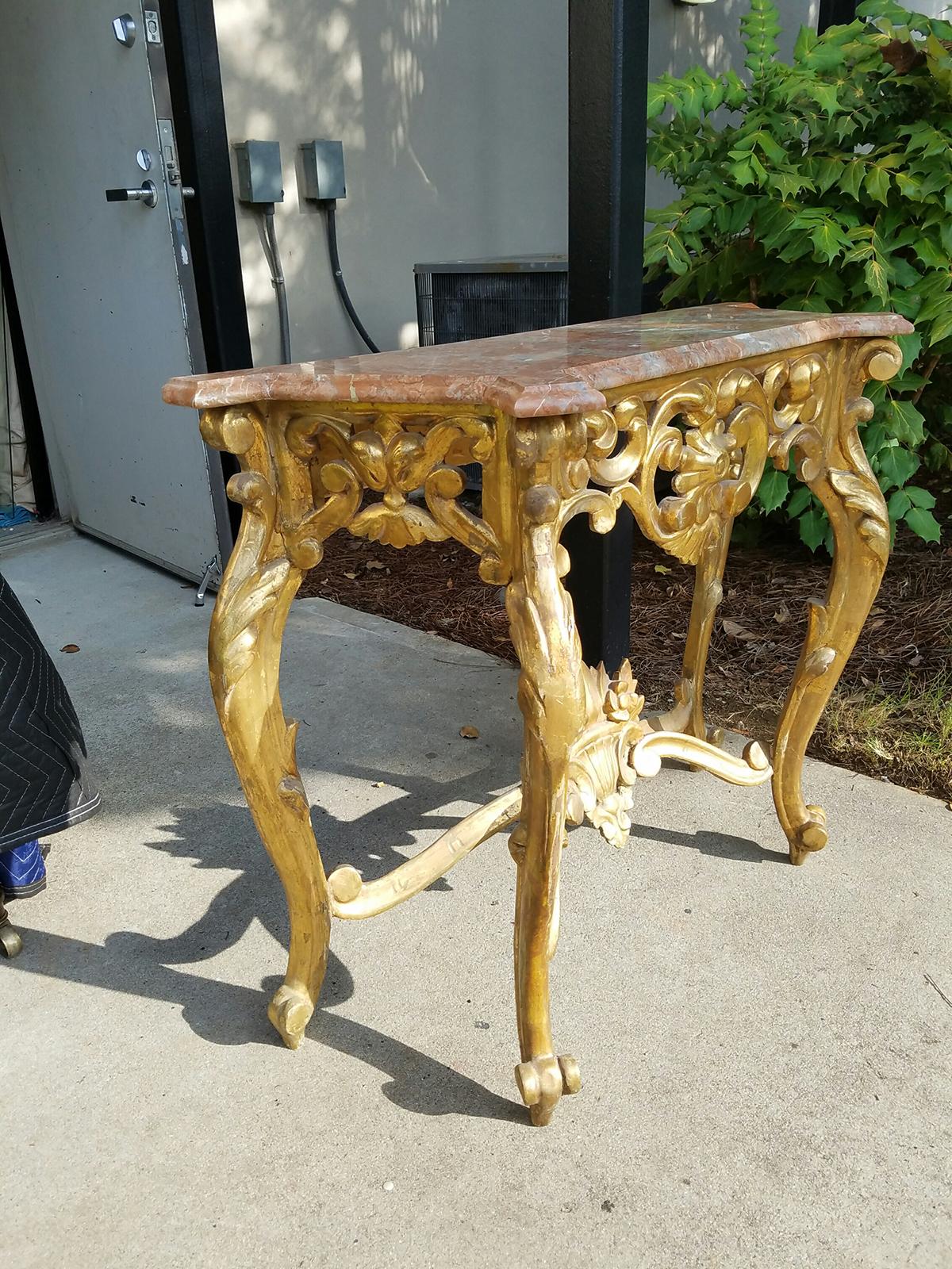 Wood 19th-20th Century French Carved Giltwood Console with Marble Top