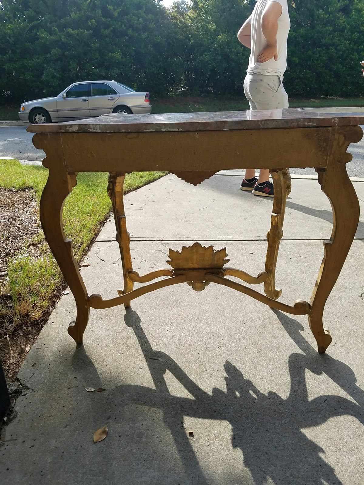 19th-20th Century French Carved Giltwood Console with Marble Top 1