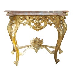 19th-20th Century French Carved Giltwood Console with Marble Top