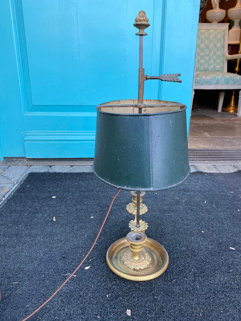 19th-20th Century French Gilt Bronze Bouillotte Lamp, Green Tole Shade 5
