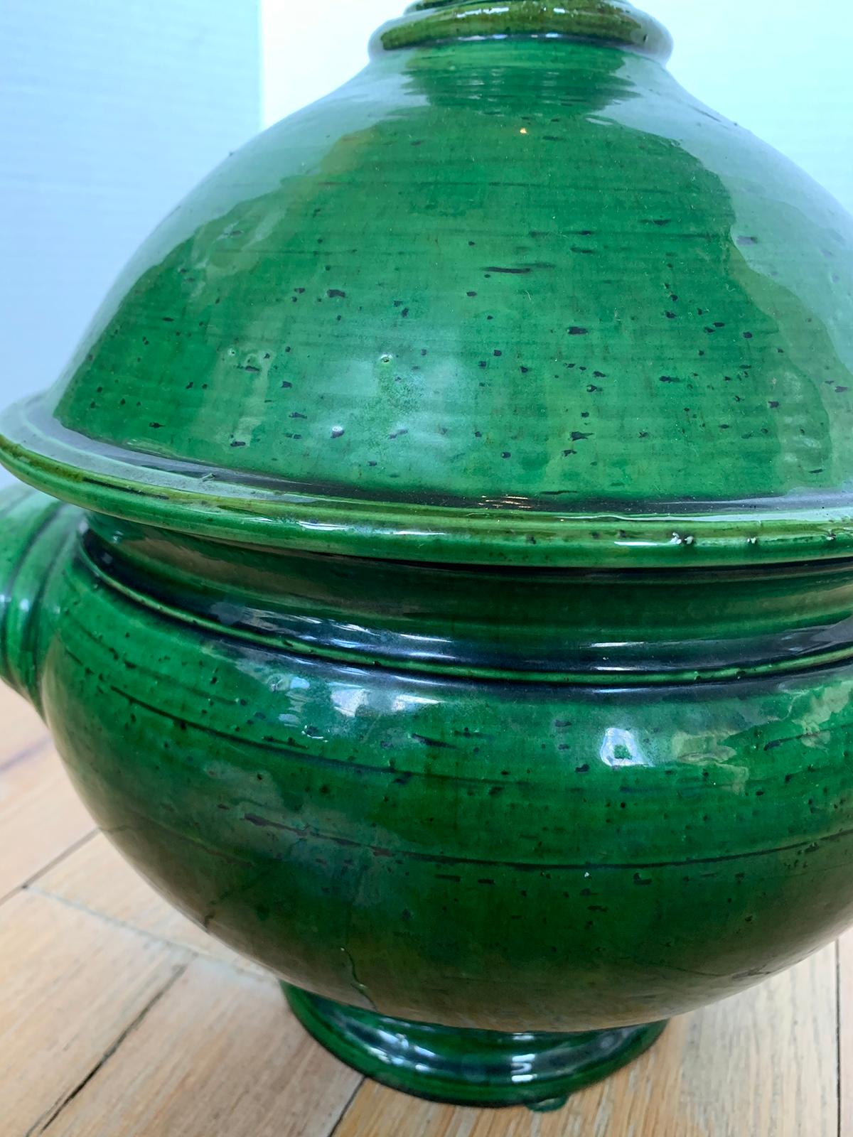 19th-20th Century French Green Glazed Earthenware Lidded Tureen 7