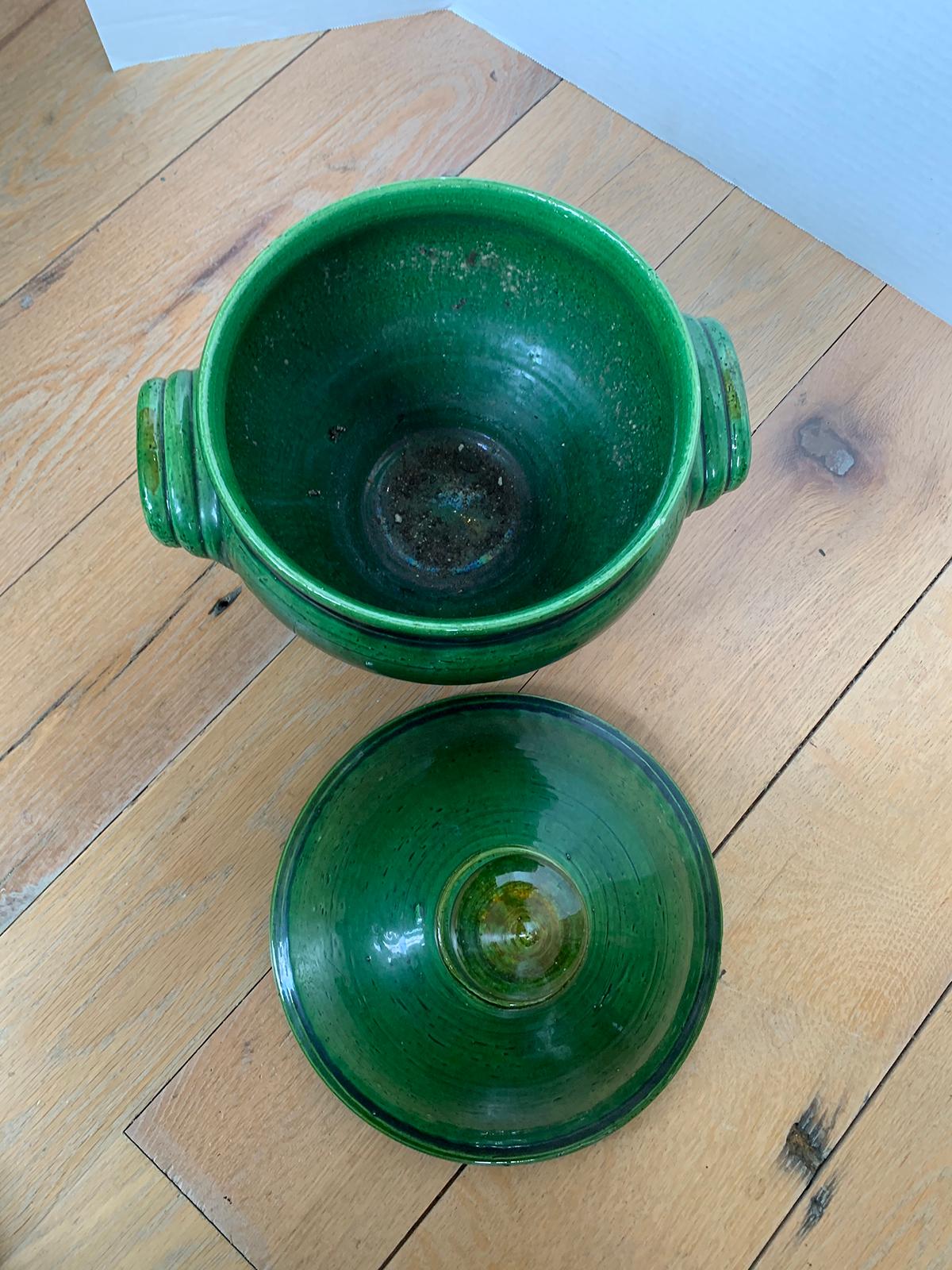 19th-20th Century French Green Glazed Earthenware Lidded Tureen 11