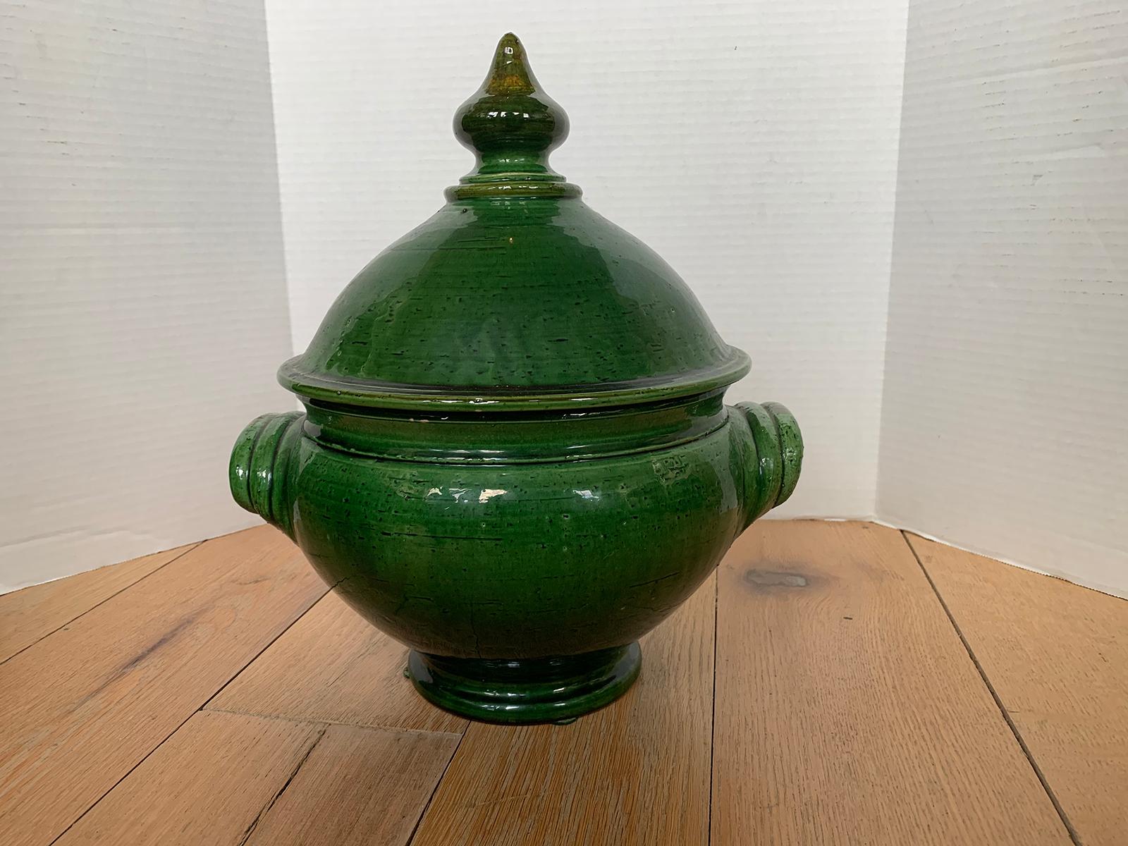 19th-20th Century French Green Glazed Earthenware Lidded Tureen In Good Condition In Atlanta, GA
