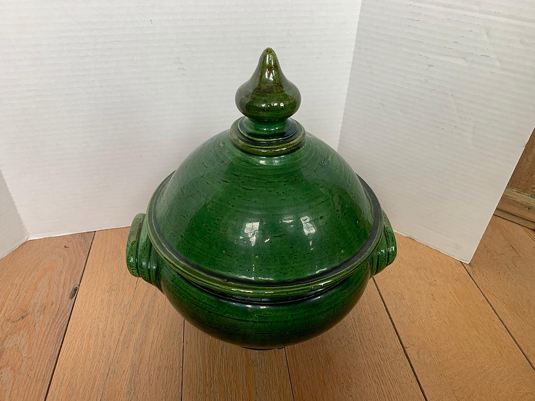 19th Century 19th-20th Century French Green Glazed Earthenware Lidded Tureen