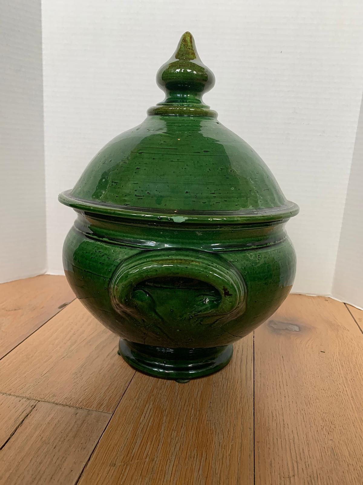 19th-20th Century French Green Glazed Earthenware Lidded Tureen 2