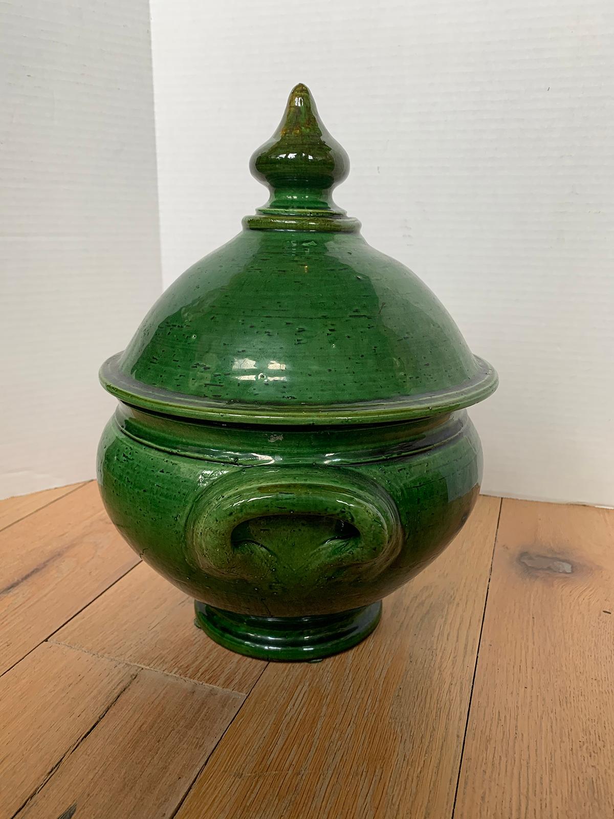 19th-20th Century French Green Glazed Earthenware Lidded Tureen 3