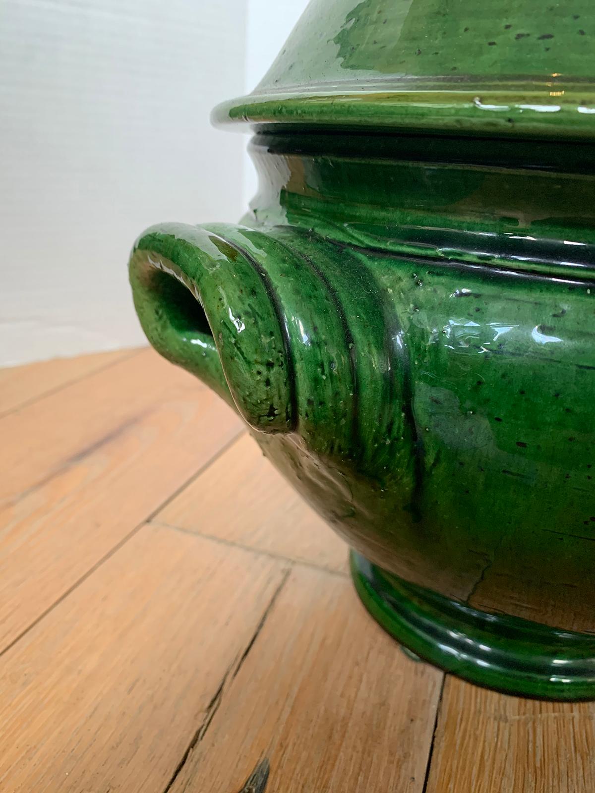 19th-20th Century French Green Glazed Earthenware Lidded Tureen 4