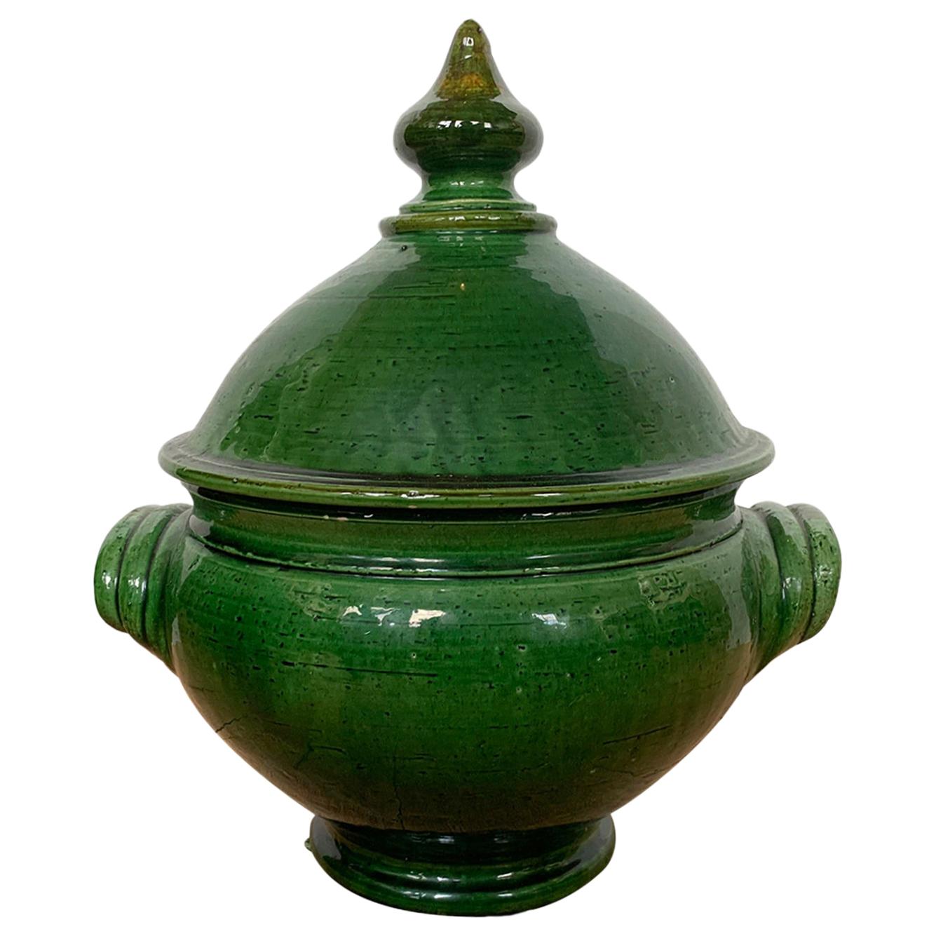 19th-20th Century French Green Glazed Earthenware Lidded Tureen