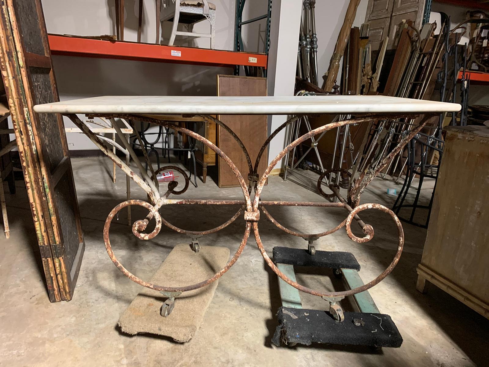 19th-20th century French iron and marble pastry table.