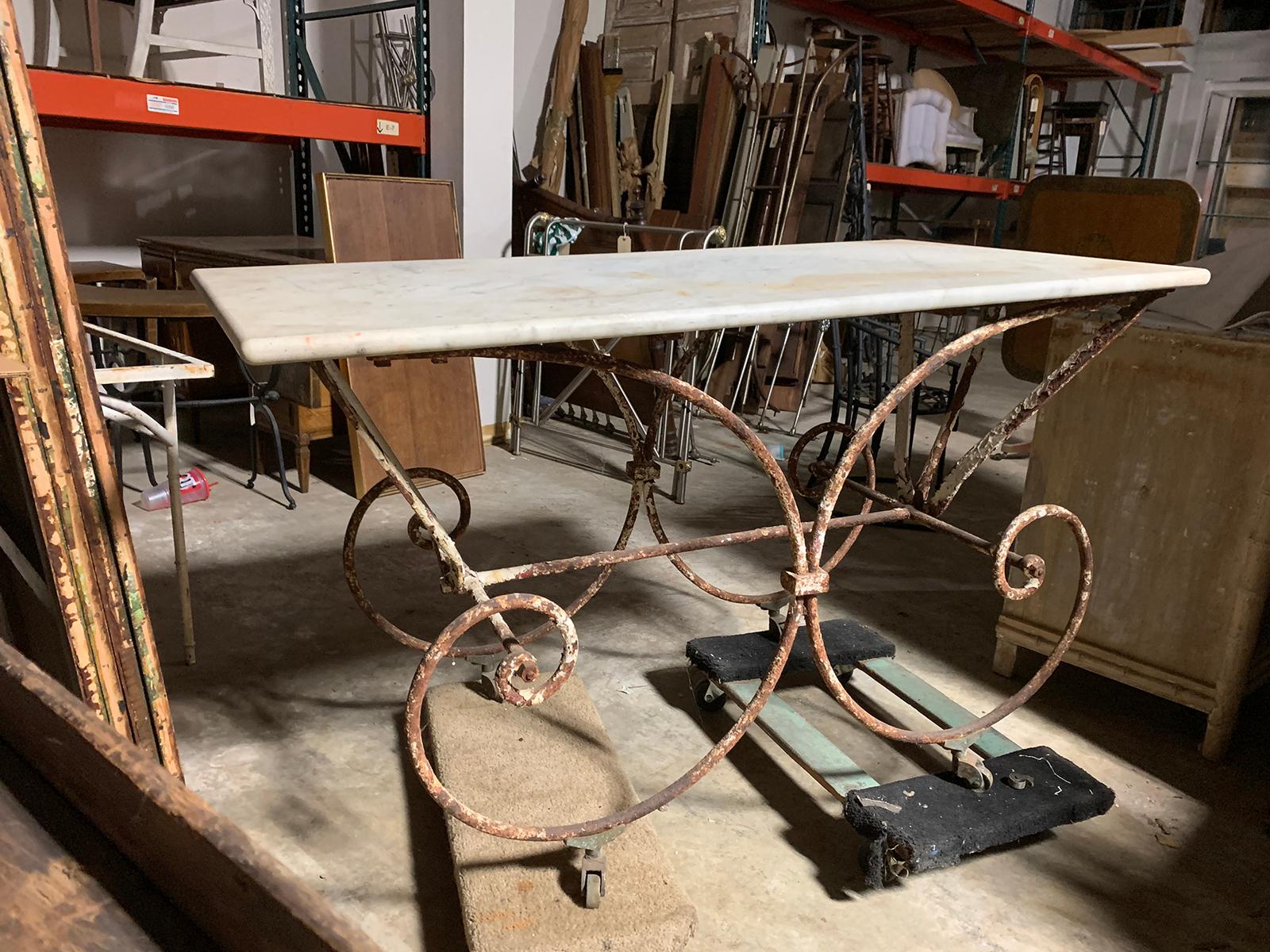 Hand-Painted 19th-20th Century French Iron and Marble Pastry Table For Sale