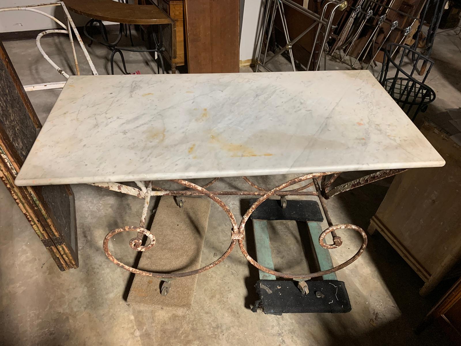 19th-20th Century French Iron and Marble Pastry Table In Good Condition For Sale In Atlanta, GA