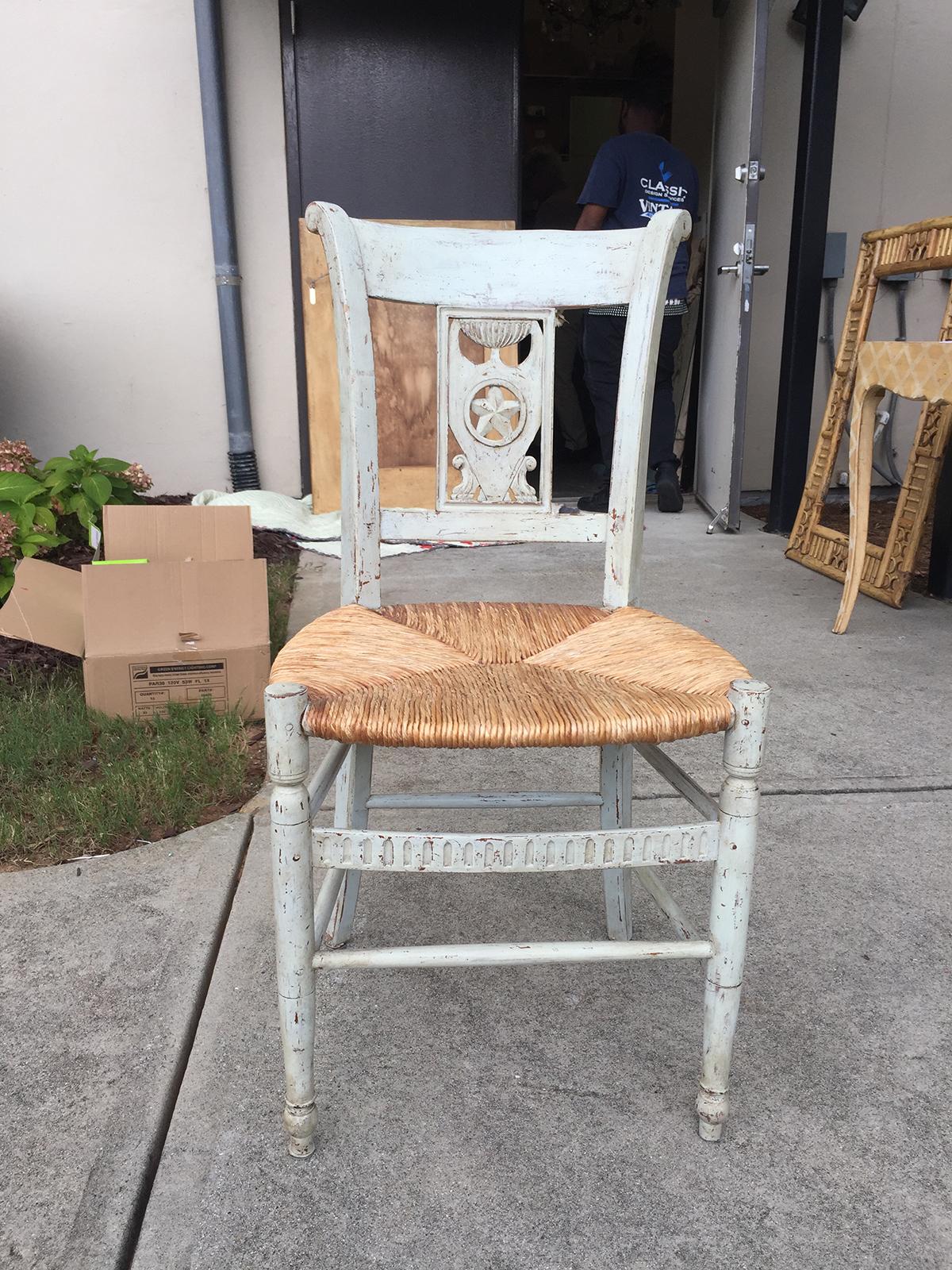 19th-20th century French painted side chair with rush seat.