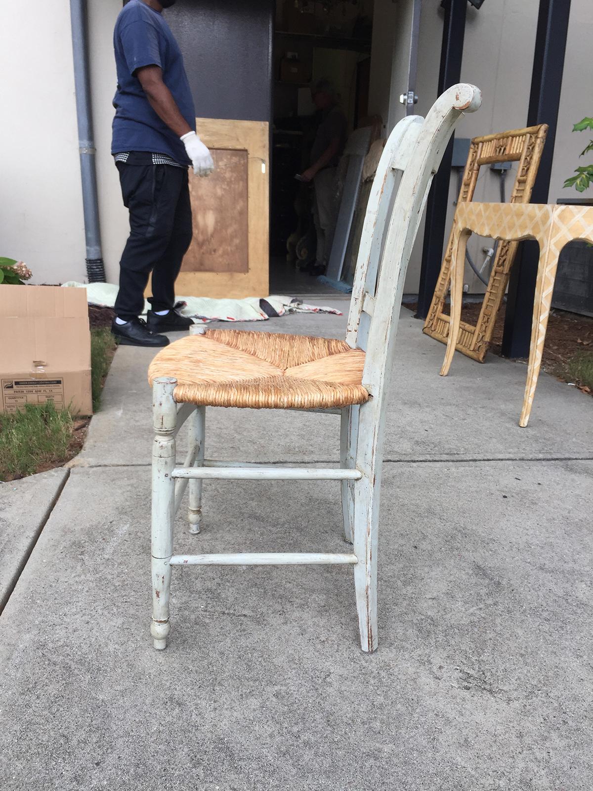 19th-20th Century French Painted Side Chair with Rush Seat In Good Condition In Atlanta, GA