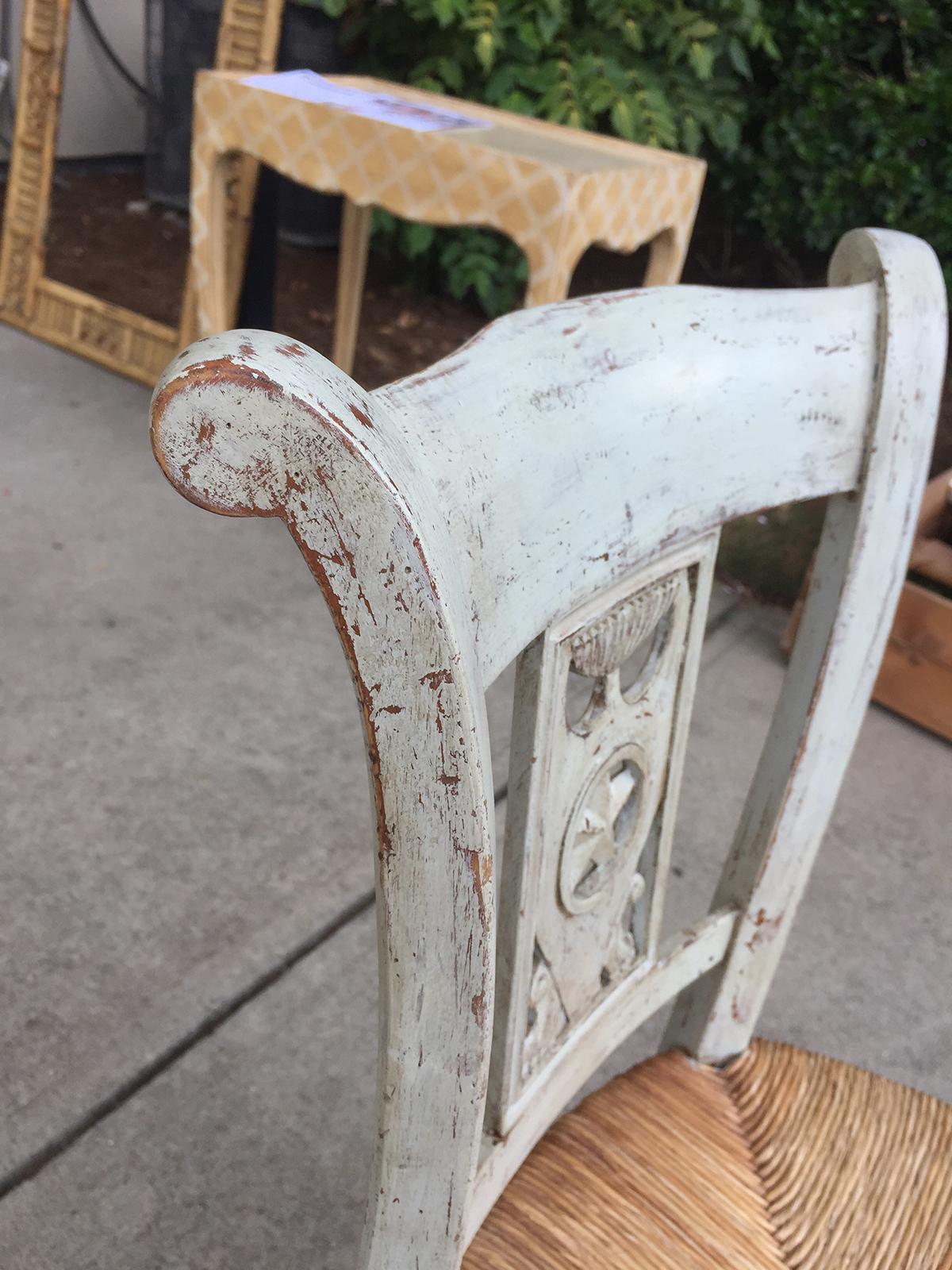 19th-20th Century French Painted Side Chair with Rush Seat 1