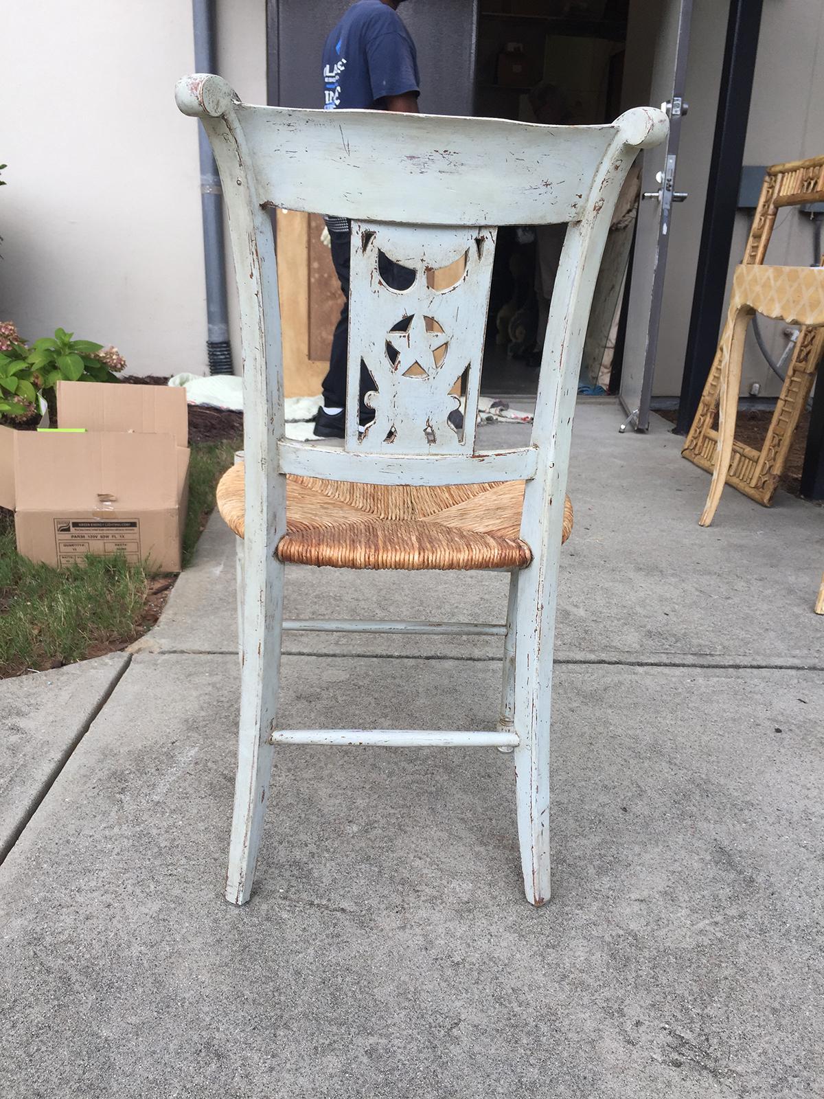 19th-20th Century French Painted Side Chair with Rush Seat 3
