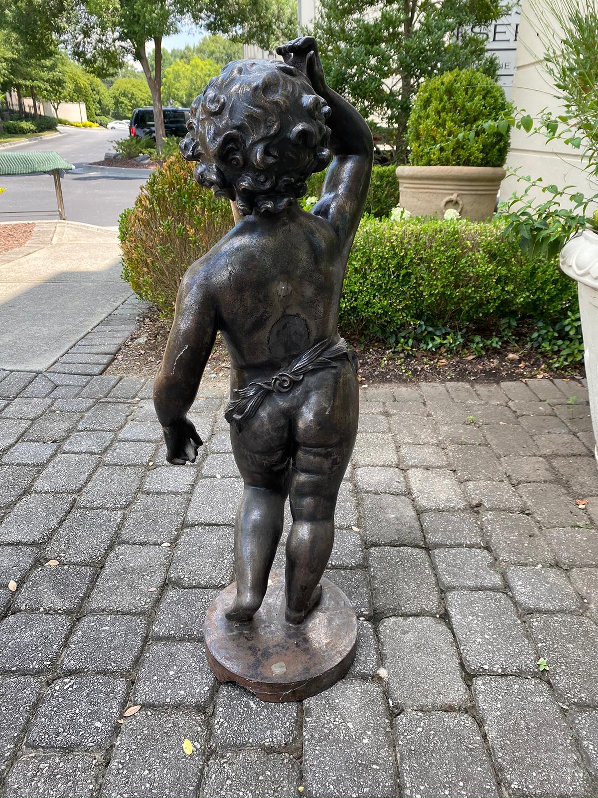 19th-20th Century French Polished Steel Statue of Child Holding Flower For Sale 8