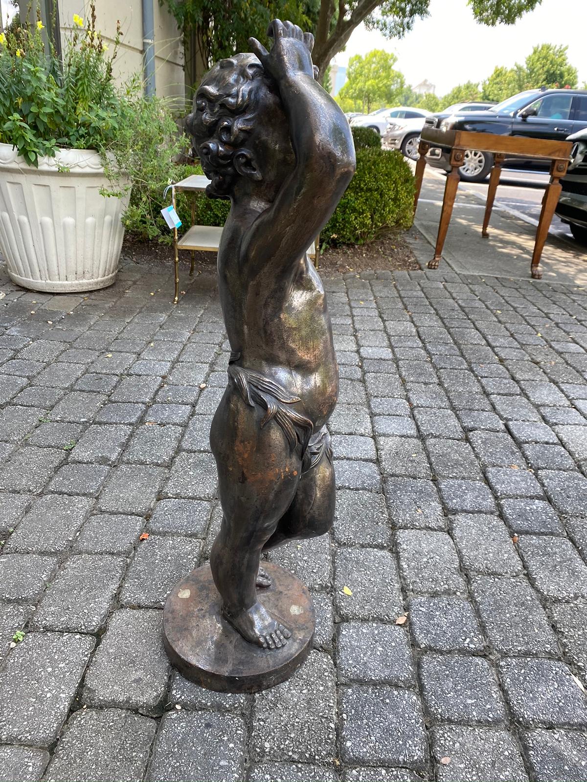 19th-20th Century French Polished Steel Statue of Child Holding Flower For Sale 1