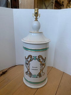 19th-20th Century French Porcelain Apothecary Jar "Exrait Belladone" as Lamp