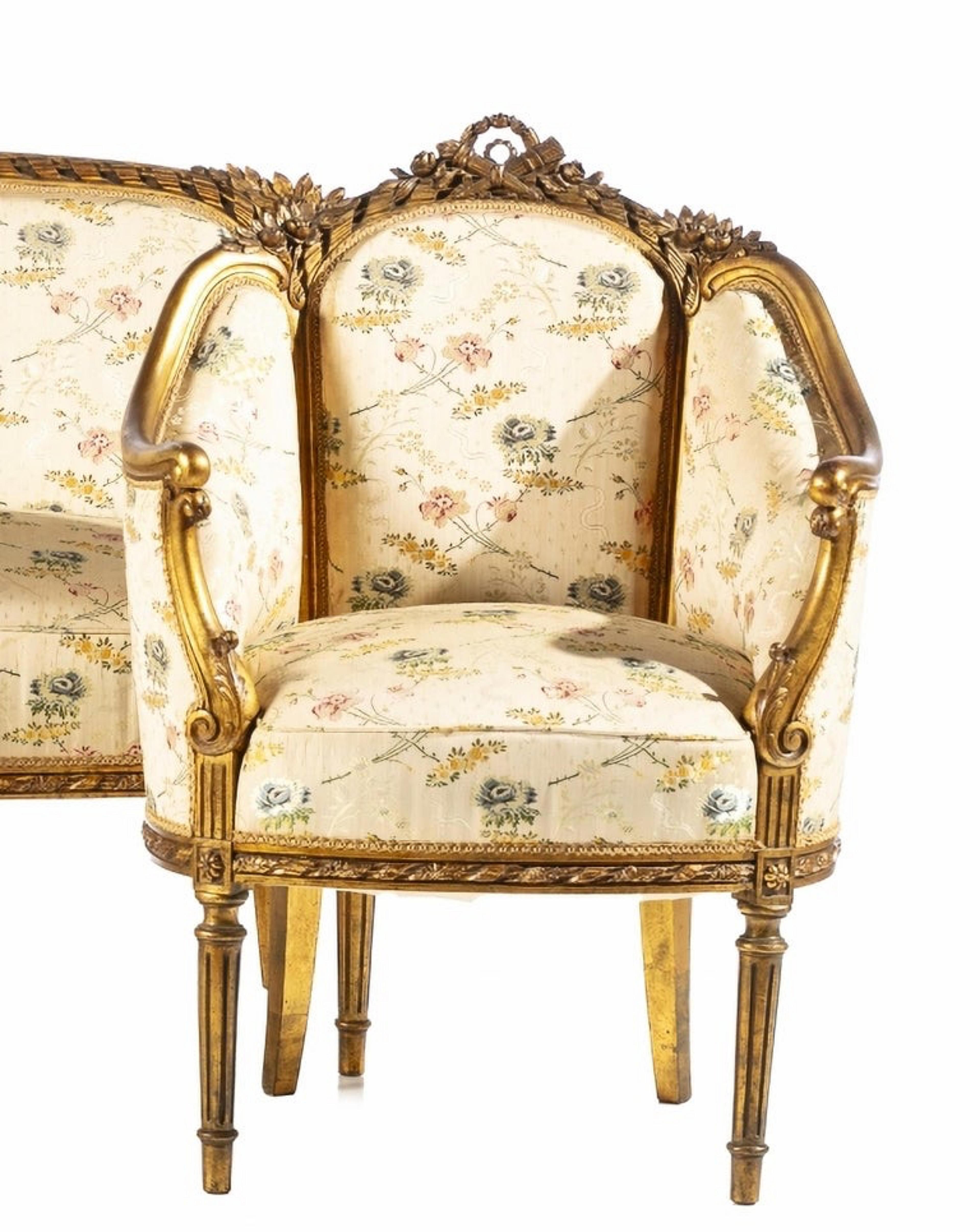 Hand-Crafted 19th/20th Century FRENCH SET AND PAIR OF ARMCHAIRS For Sale