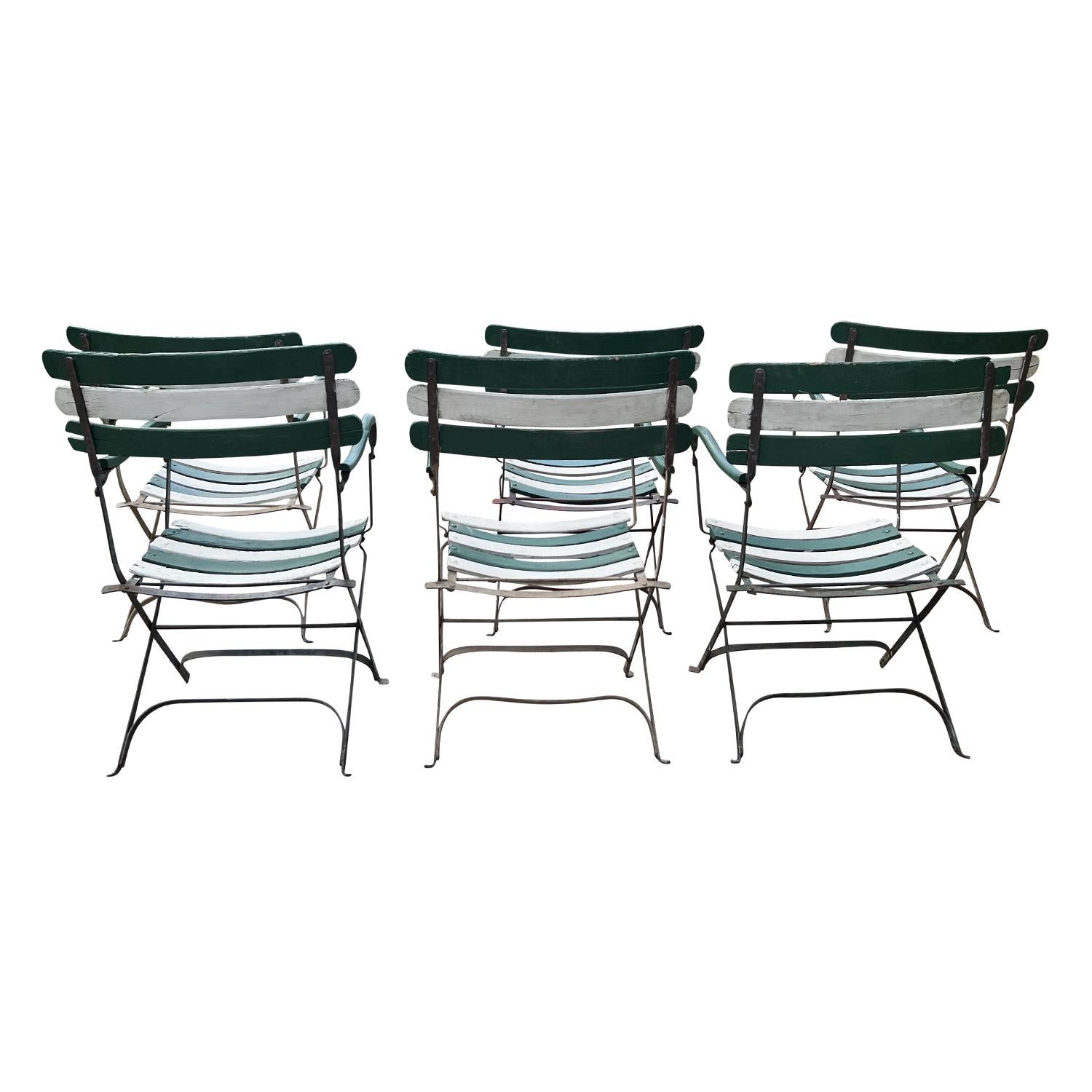 19th Century 19th - 20th Century French Set of Six Antique Wrought Iron Garden Chairs For Sale