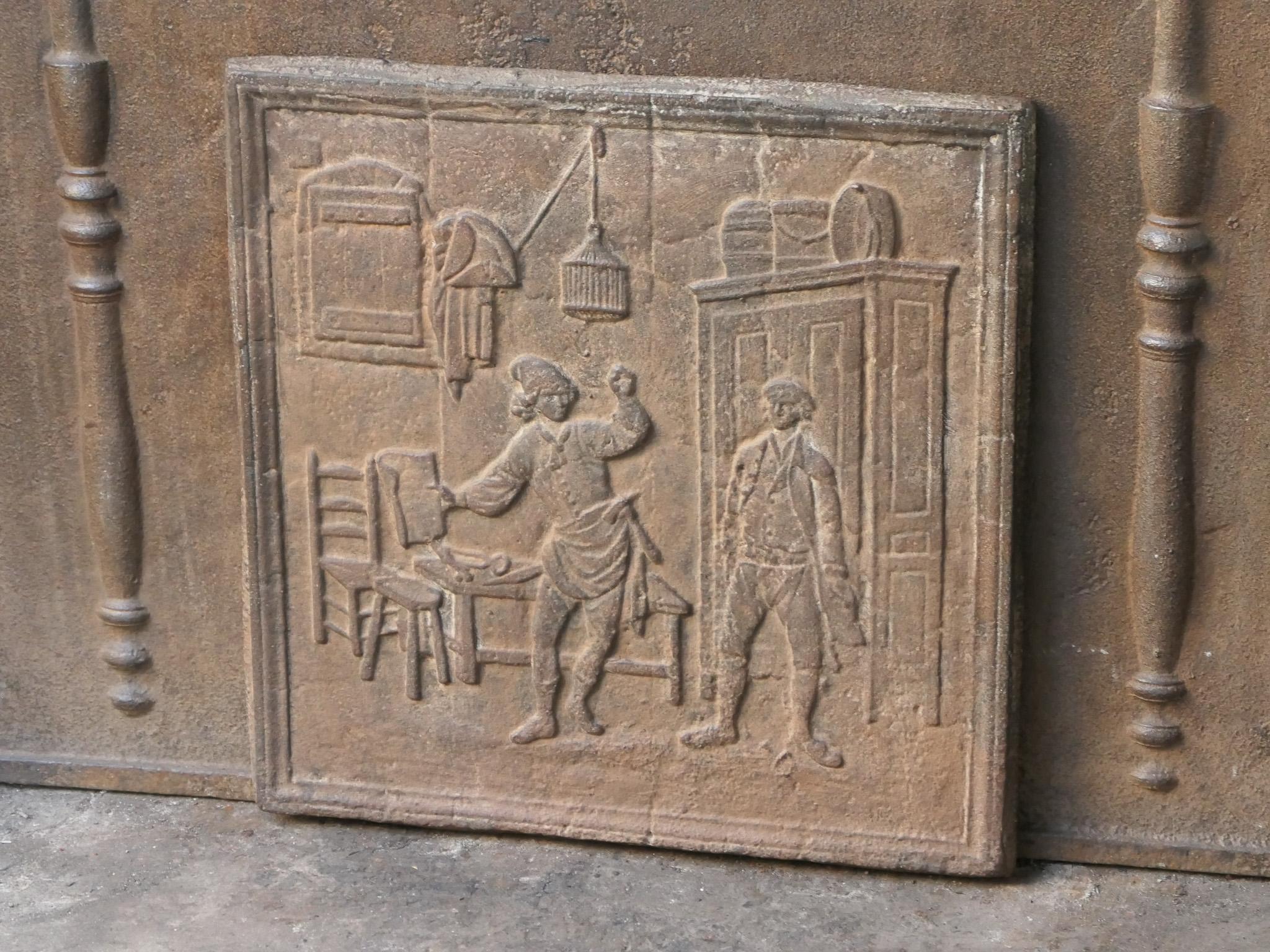 Moulage Plaque de cheminée / crédence française du 19e - 20e siècle « The Cobbler and the Financier » en vente