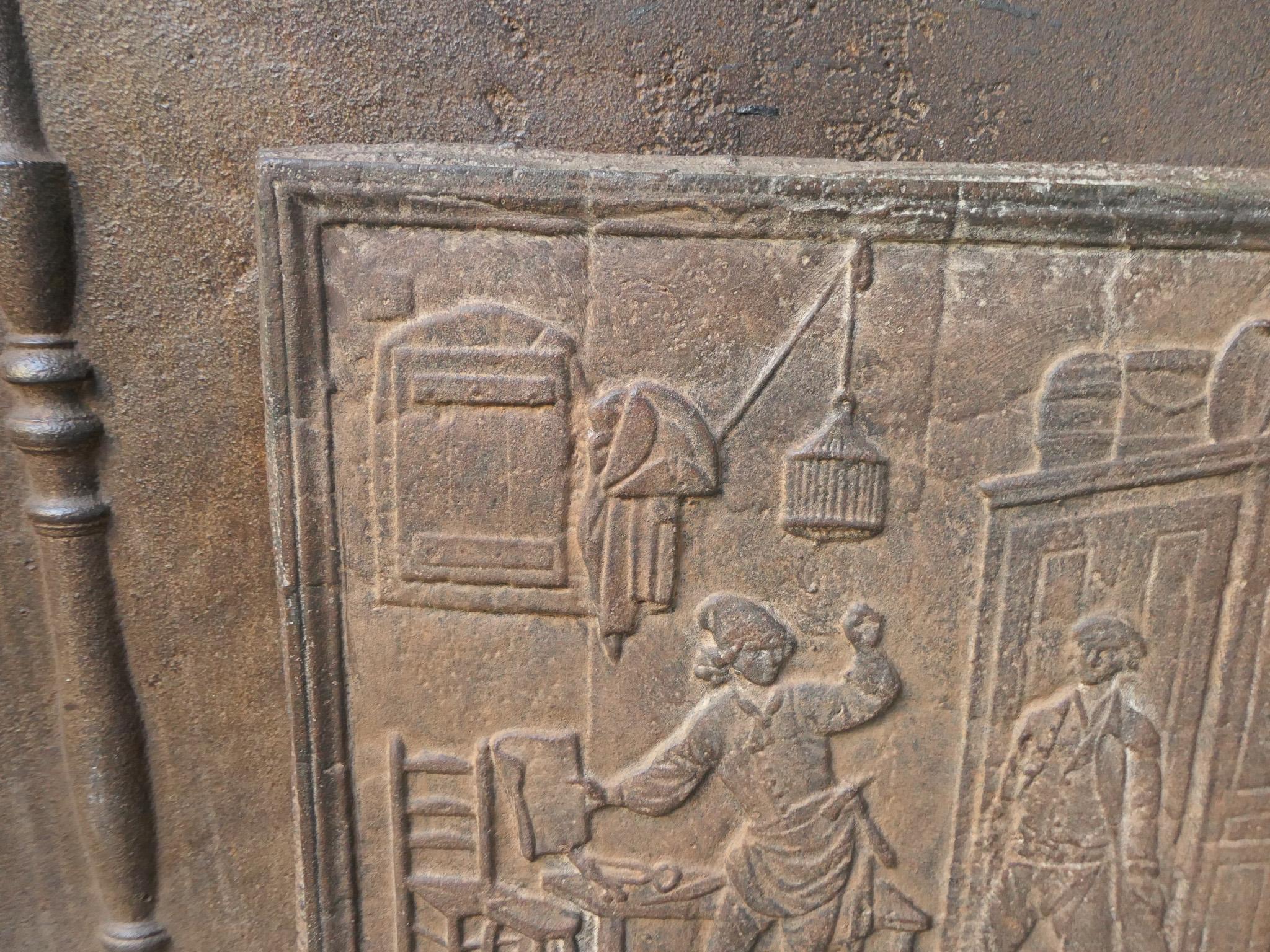 Fer Plaque de cheminée / crédence française du 19e - 20e siècle « The Cobbler and the Financier » en vente