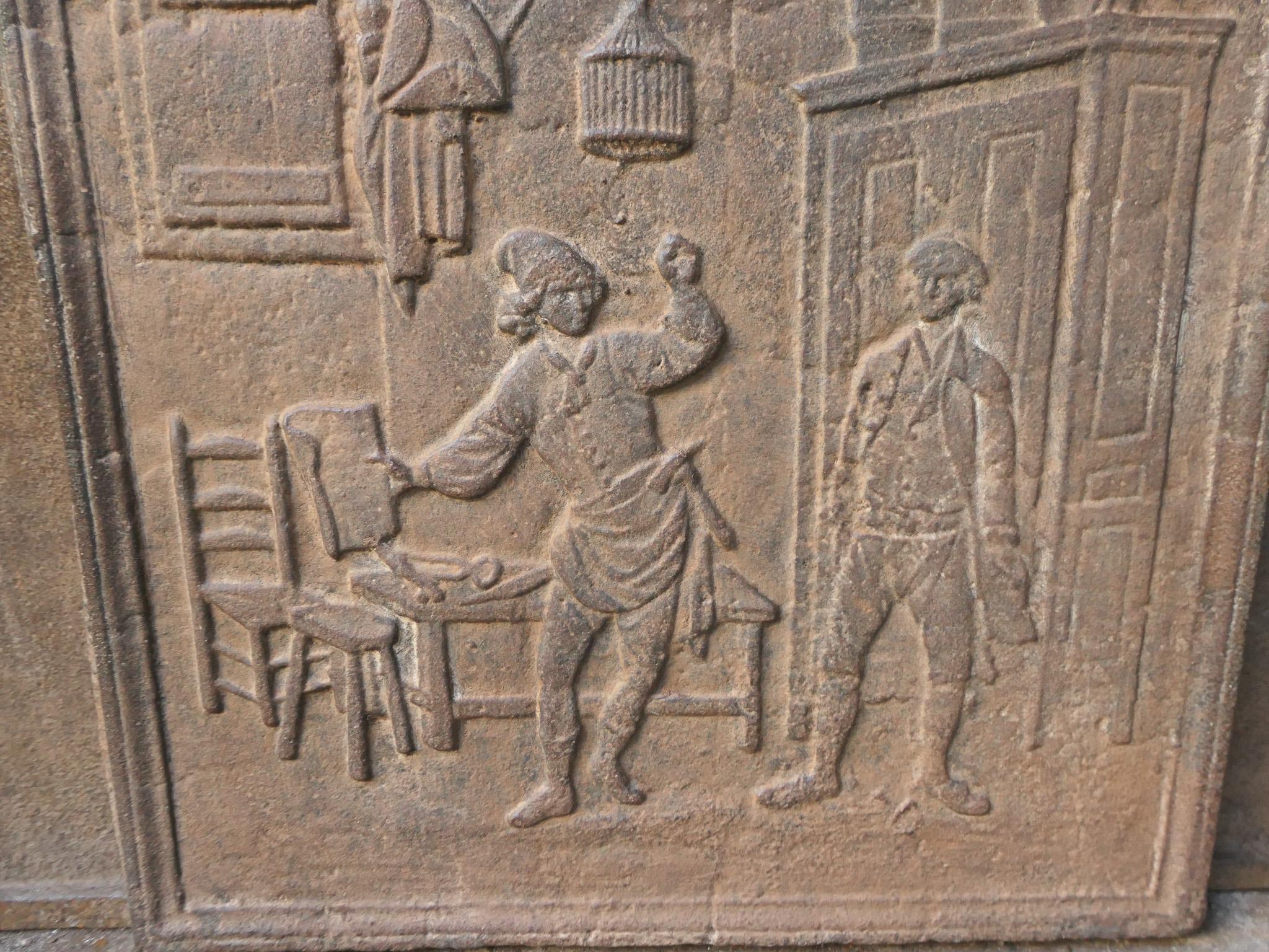 Plaque de cheminée / crédence française du 19e - 20e siècle « The Cobbler and the Financier » en vente 1