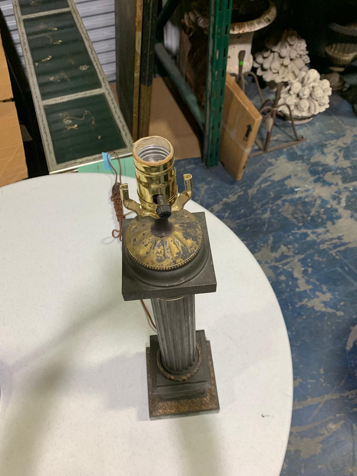 19th-20th Century French Tole and Gilt Carcel Column Lamp For Sale 9