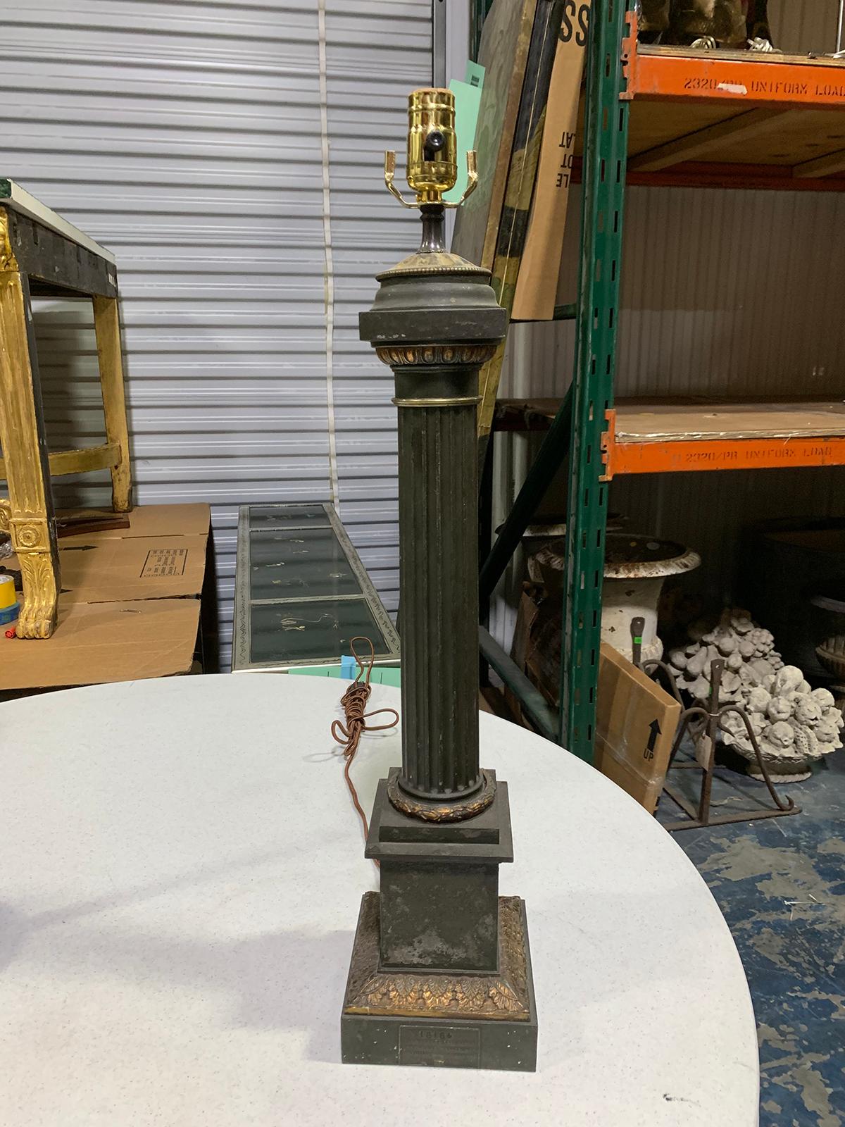 19th-20th century French tole and gilt carcel column lamp
New wiring.