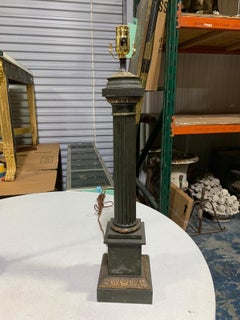19th-20th Century French Tole and Gilt Carcel Column Lamp