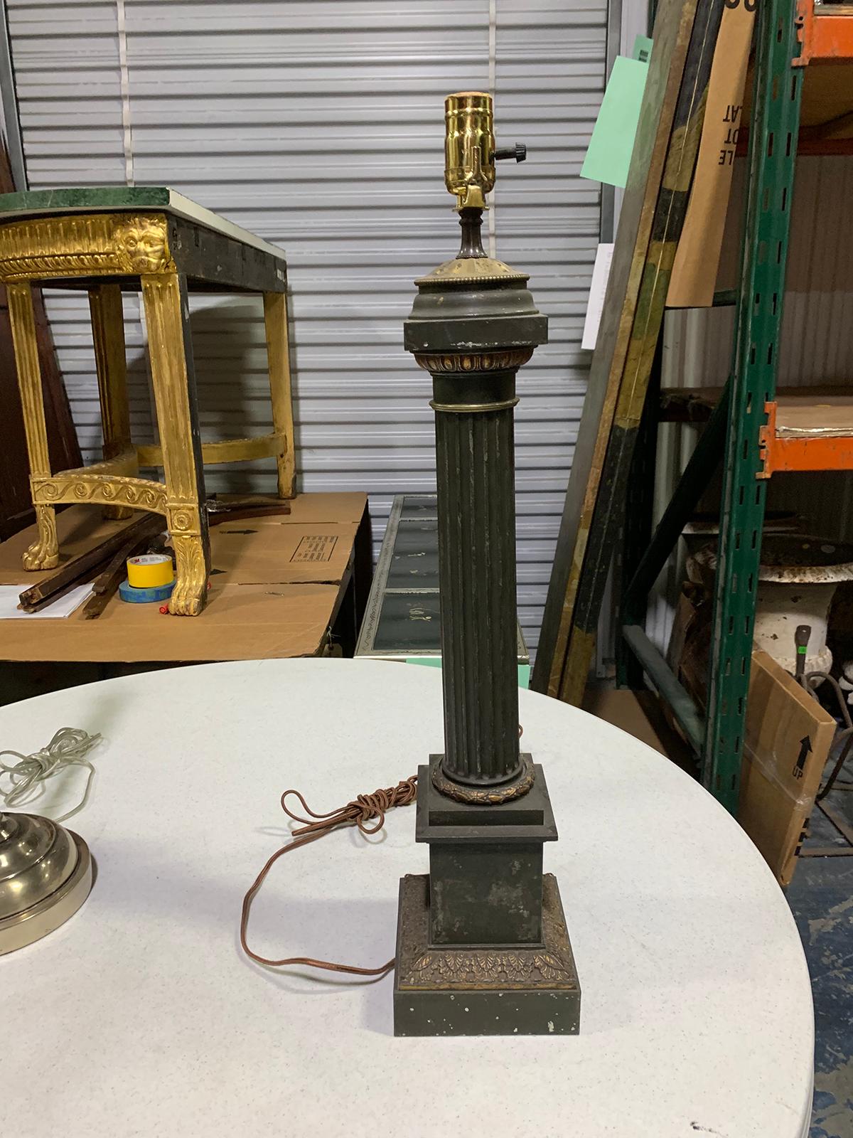 Tôle 19th-20th Century French Tole and Gilt Carcel Column Lamp For Sale
