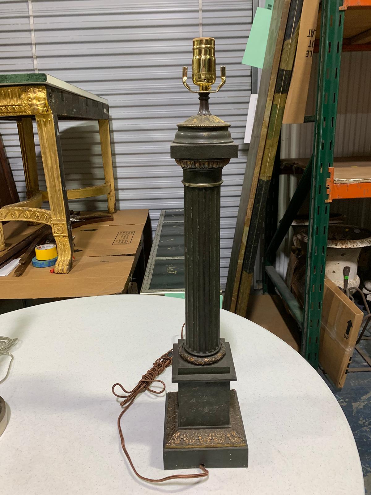 19th-20th Century French Tole and Gilt Carcel Column Lamp For Sale 1