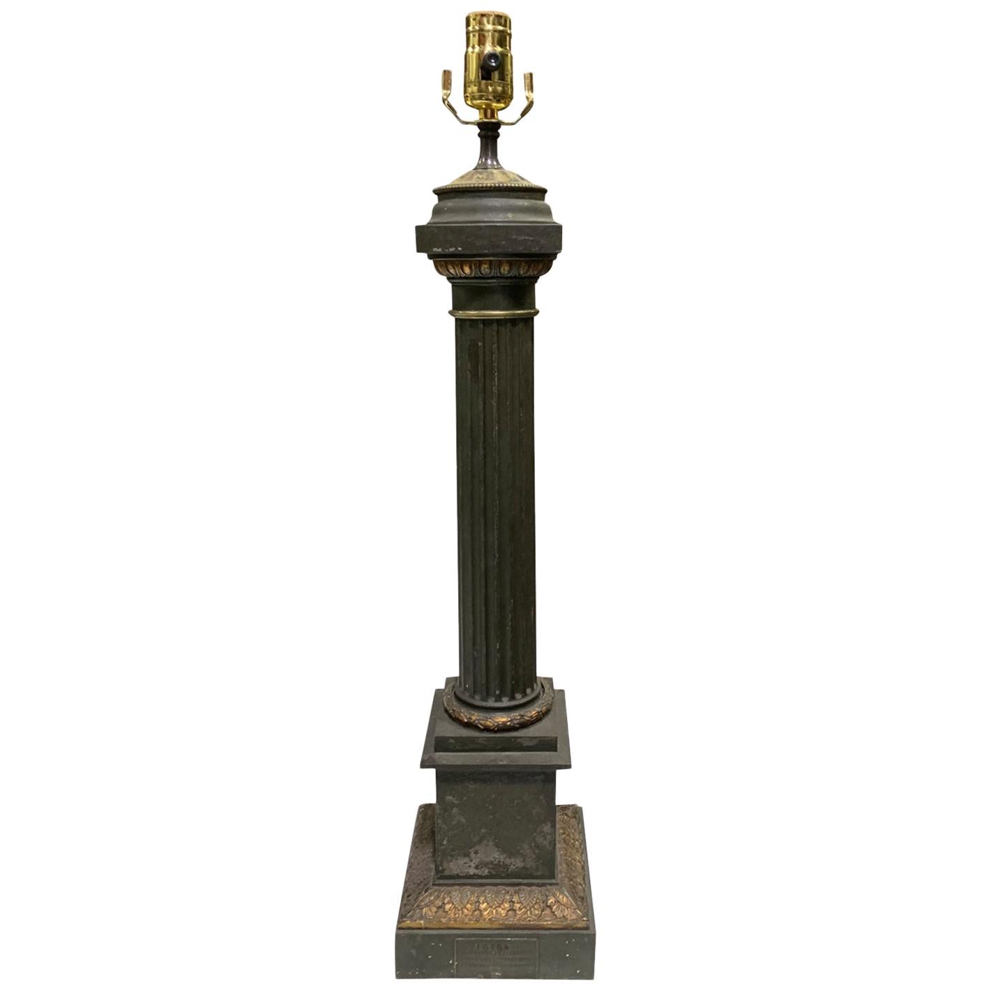 Tole and Gilt Columnar Carcel Lamp ORNATE 19TH CENTURY CARCEL LAMP Tole