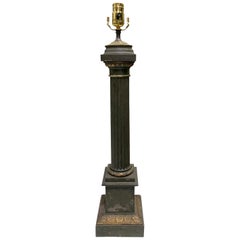 19th-20th Century French Tole and Gilt Carcel Column Lamp
