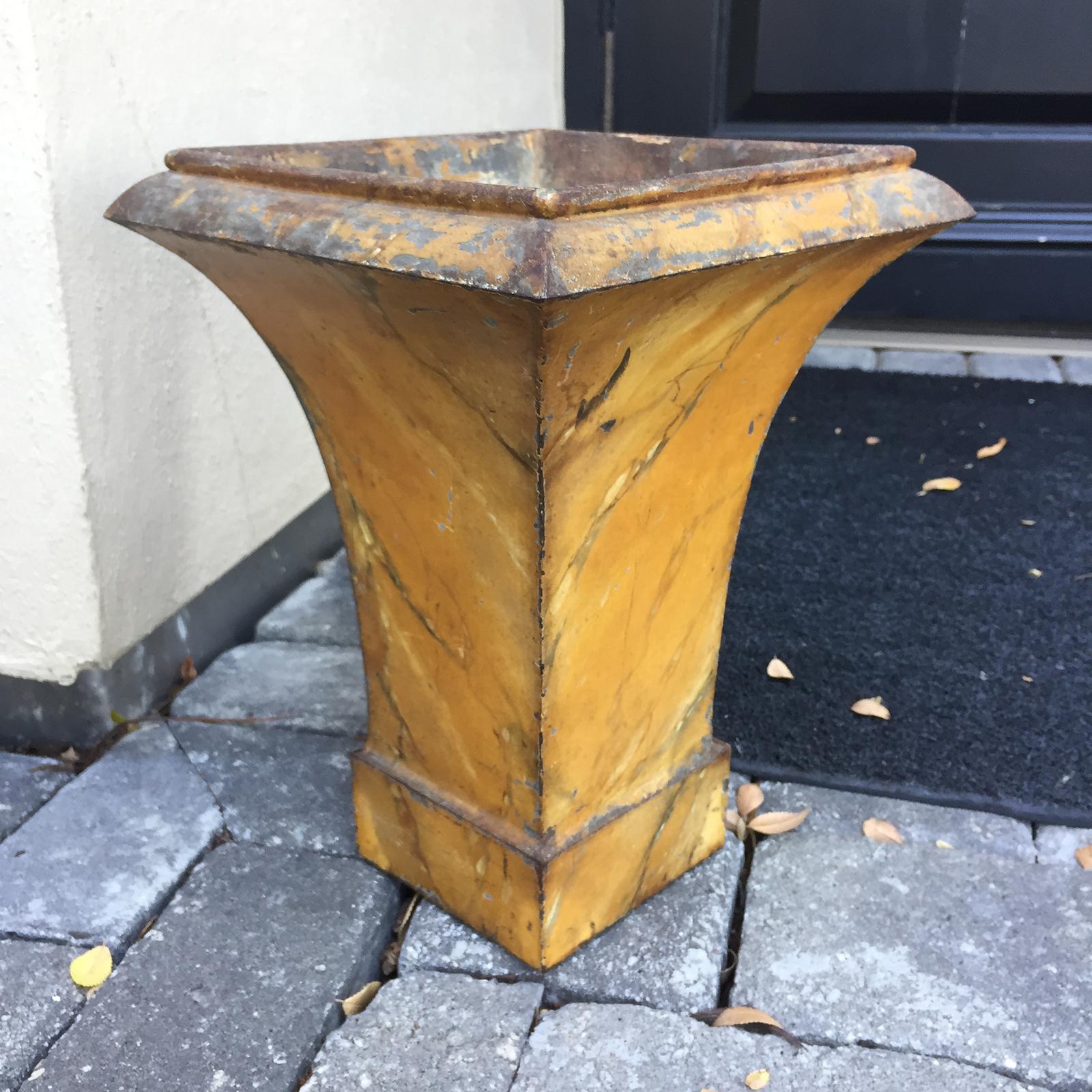 19th-20th Century French Tole Marbleized Mustard Urn 1