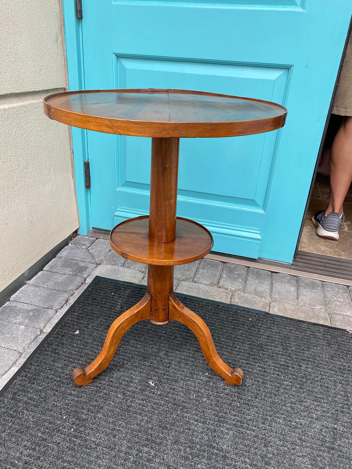 19th-20th century French walnut round side tripod table.