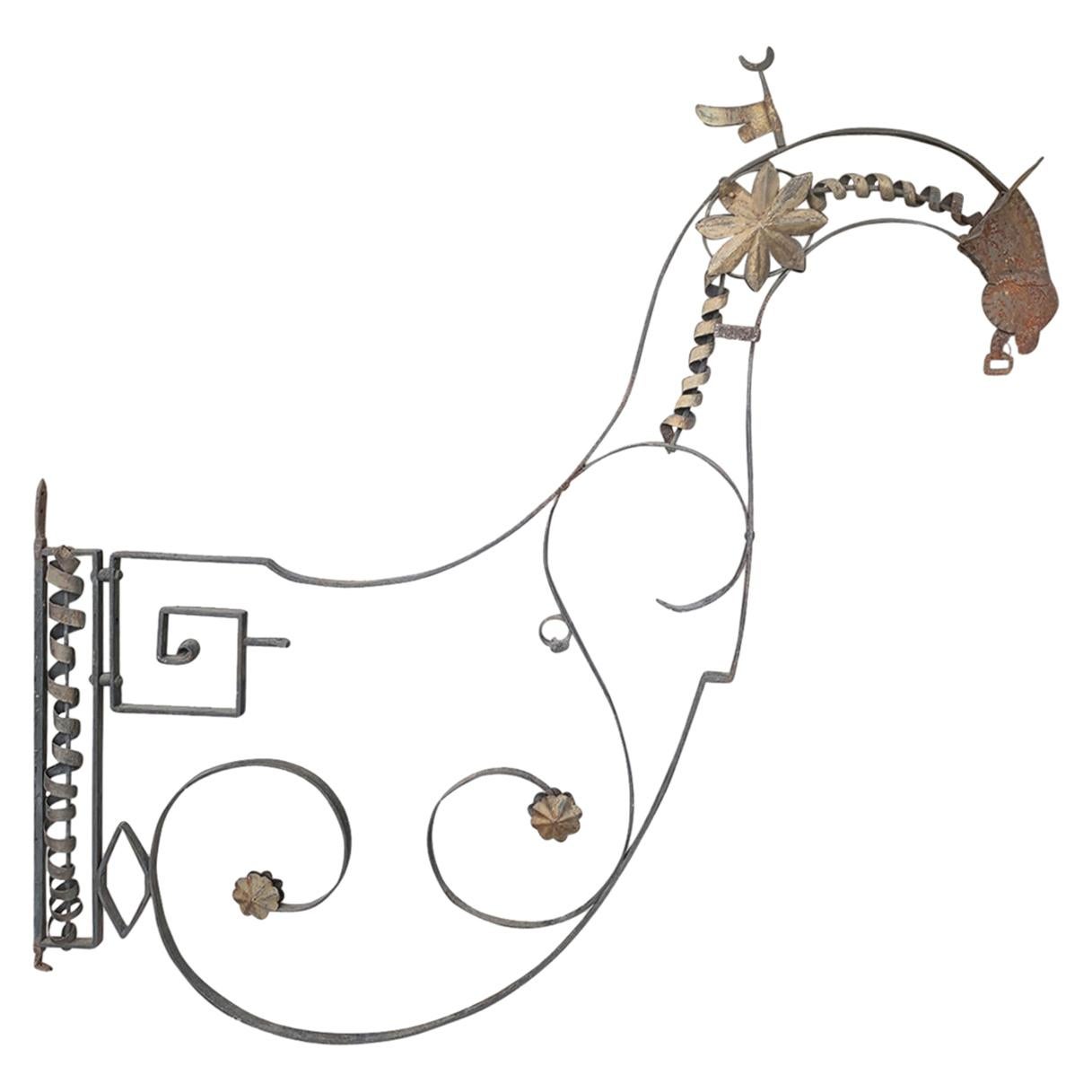 19th-20th Century French Wrought Iron Rooster Architectural Hanging Sign For Sale