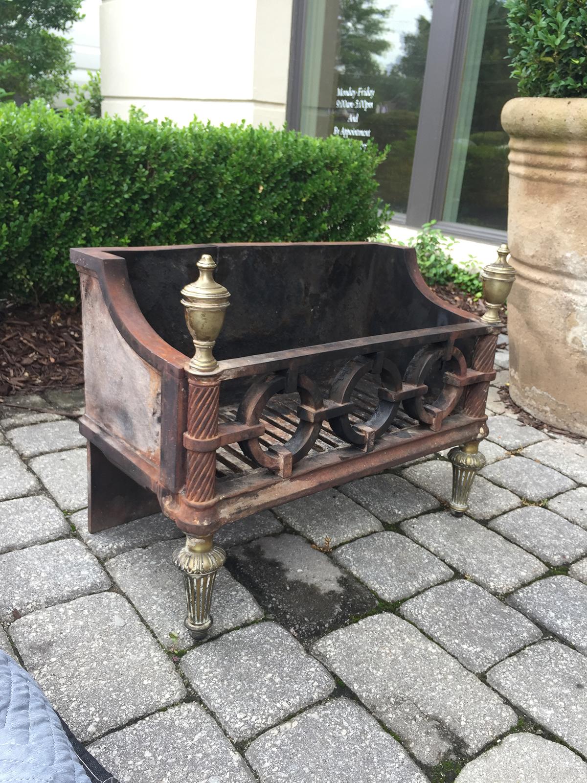 19th-20th Century George III Style Cast Iron and Brass Fire Grate In Good Condition In Atlanta, GA