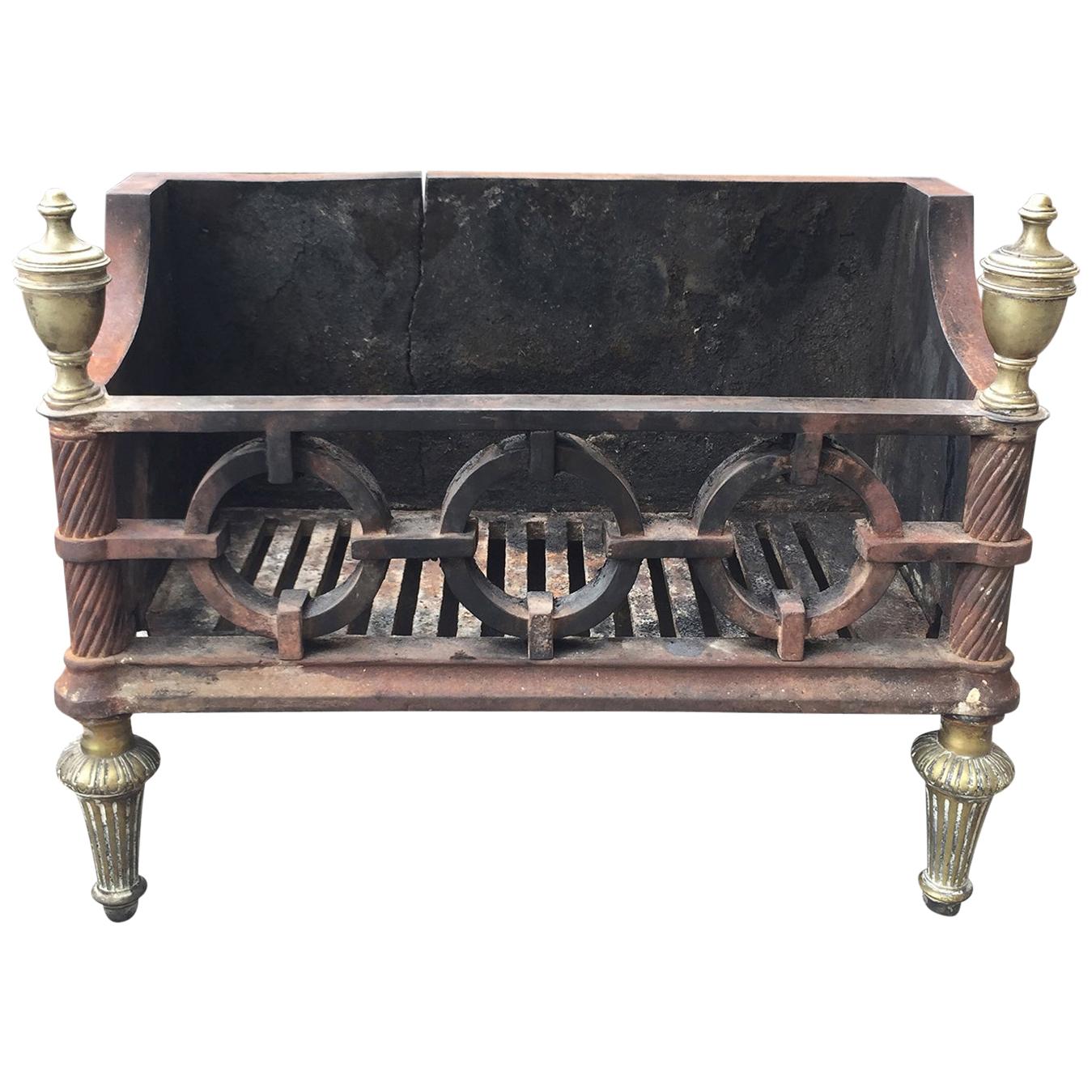 19th-20th Century George III Style Cast Iron and Brass Fire Grate