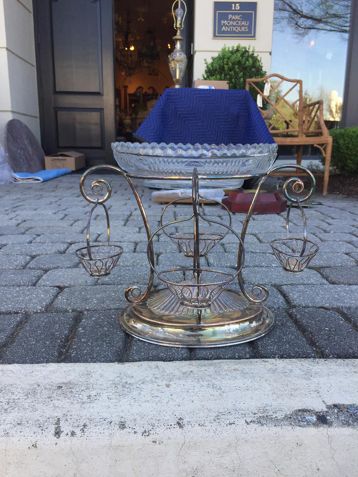 19th-20th Century Georgian Style Silver Epergne with Crest In Good Condition For Sale In Atlanta, GA